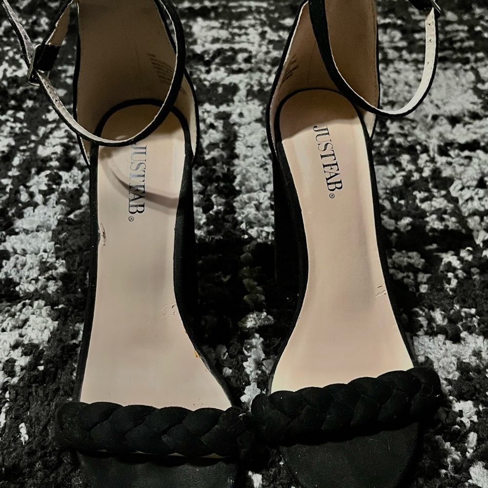 JustFab Black Braided Strap Heels